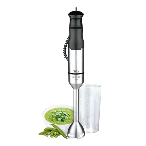 TM Electron TMPBA016 batidora de mano con 1200W de potencia, campana y eje de acero inoxidable, vaso graduado de 600ml, empuñadura ergonómica y antideslizante