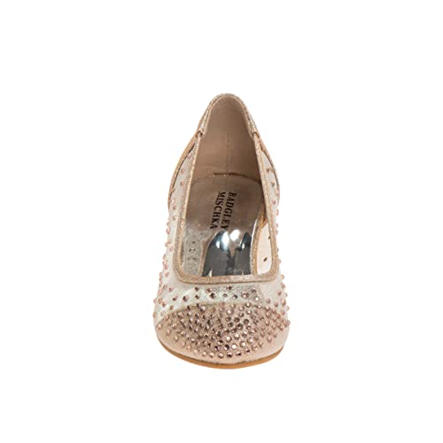 Badgley Mischka Girl's Rosa Rhinestone Studded Mesh Heel Dress Closed Toe Pumps (Little Big Kid)4