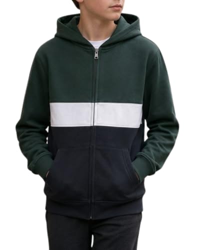 Image of Xumplo Boys Hoodies For Kids Color Blocking Hooded Sweatshirts 9T Green