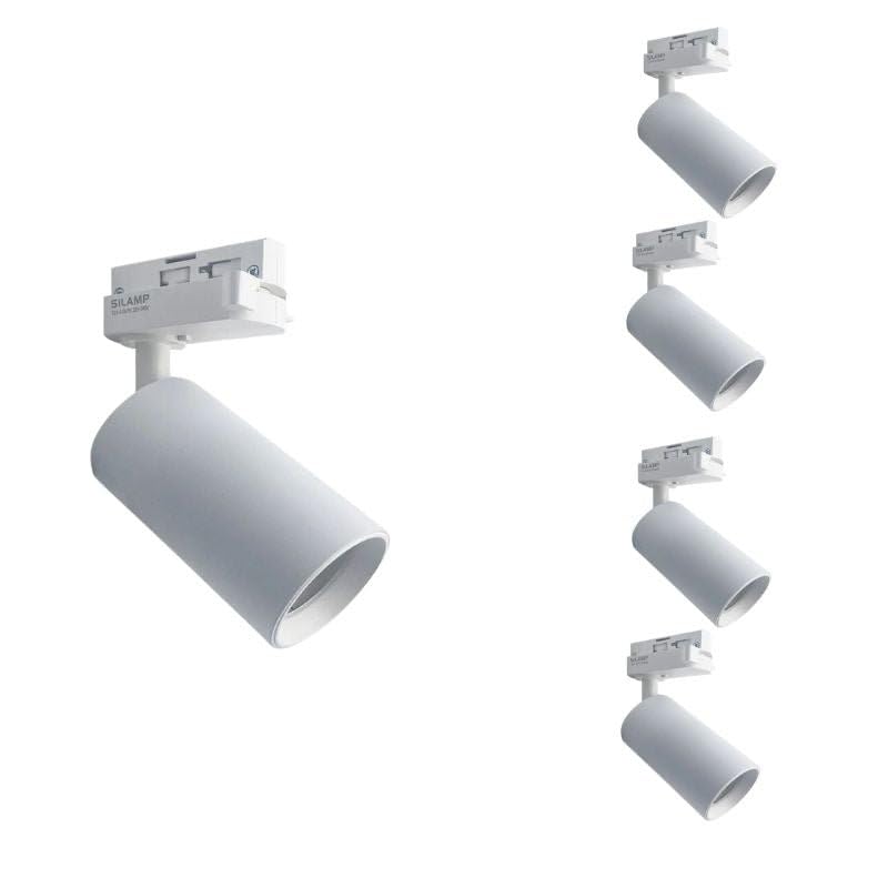 Spot LED sur rail 80° Monophasé BLANC pour ampoule GU10 - Pack de 5 - SILAMP