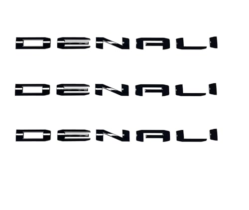 Image of 3 Pcs Denali Emblem Badge for 2019-2026 Sierra and Yukon Letters Emblems Gloss Black - Door Tailgate 1500 HD, 2500 HD, 3500 HD AT4 Nameplate Badge Replacement for Sierra Denali