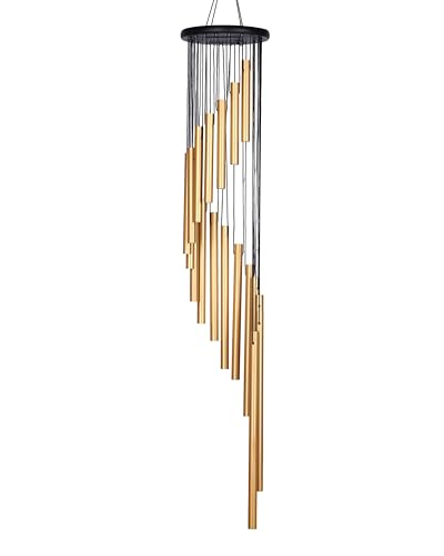 Image of 33.5 inch 18 Pipe Metal Wind Chims for Home Balcony Energy,& Office Positive Energy Meditation and Best Gift for Birthday Anniversary Home Vastu and Return Gift 18 Pipe Black,18 Pipe-Gold