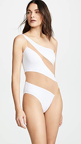 Norma Kamali Womens Snake Mesh Mio One Piece Swimsuit, White With Nude Mesh, Medium Us #TOP1