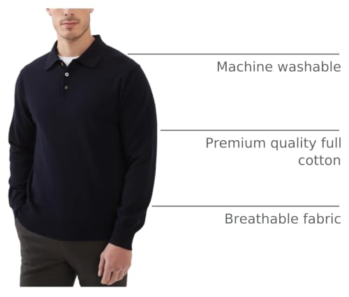Image of Kallspin Mens 100% Cotton Polo Sweater Long Sleeve Button Down Knit Pullover Relaxed Fit Collared Casual Tops