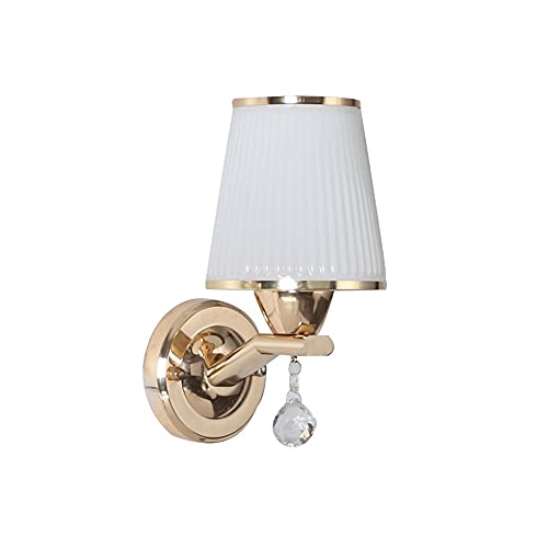 SNJHU 1 lámpara de Pared E27, Pantalla de Cristal a Rayas de Color Blanco lechoso, Acabado Chapado en Oro, Apliques cilíndricos, Apliques de Lujo Retro para Dormitorio, Sala de Estar, Pasillo