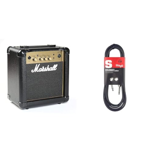 Marshall MG10G Amplificateur Combo Guitare, ampli d'entraînement adapté à la Guitare électrique - Noir et Dore & Stagg SGC3DL Câble de Guitare Deluxe...