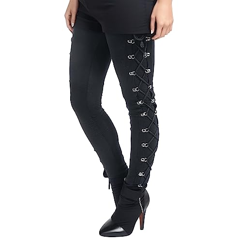 Duohropke Pantalones punk para mujer, estilo rockero desgastado, sexy, largos, vendaje, steampunk, ajustados, medievales, piratas, pantalones de ocio, Negro , S