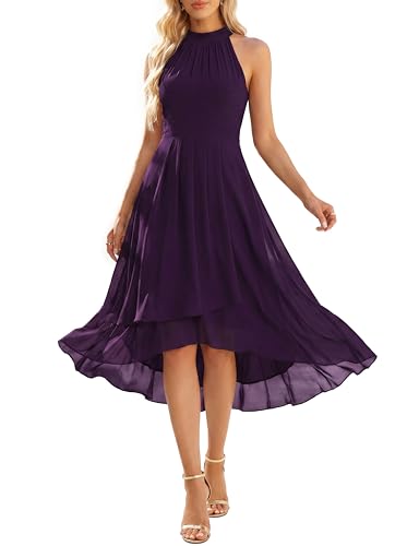 Image of Ever-Pretty Women's Halter Chiffon Midi Cocktail Wedding Guest Dress