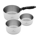 Gerlach Smart Steel Topf-Set Edelstahl Abnehmbarer Griff Kochtopf-Set Induktion Induktionstöpfe-Set Töpfe-Set Induktionsgeeignet Kochgeschirr 3 Stück, Groß, Silber