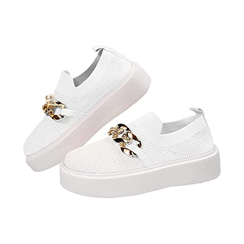DirraBra Women's Fashion Mesh Platform Loafers Slip On Metal Trim Chain Low Top Sneakers Comfortable Round Toe Flat Walking Shoes