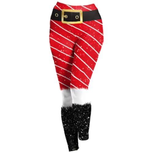 Bemvp Mallas Navideñas a Rayas para Mujer, Leggings Deportivos Elásticos Navideños, Pantalones De Yoga con Control De Abdomen para Gimnasio Navideño, Pantalones De Entrenamiento