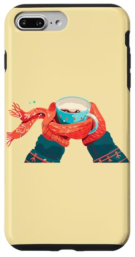 Installazione facile Custodia per iPhone 7 Plus/8 Plus Red Mittens Hands - Coppia di guanti invernali festivi, tazza di caffè