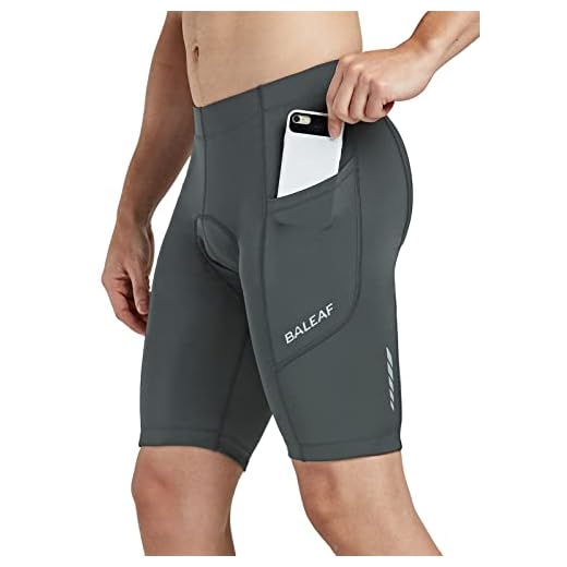baleaf Men's Padded Bike Shorts Cycling Road Biking Bicycle Riding Wear Pockets UPF 50+ MTB Accessories Tights Grey M