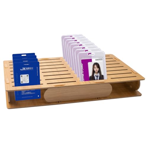 Porte-badge en bois marron organisateur de table de bureau avec 32 fentes de stockage