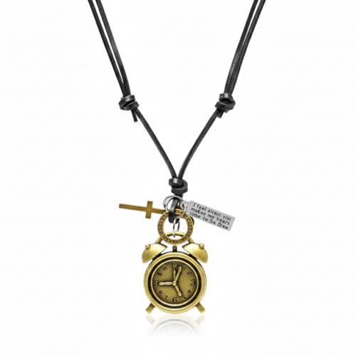 Image of THE MEN THING Retro Vintage Clock - 1.8-Inch Pure Stainless Steel Pendant with Adjustable Leather Rope for Men & Boys