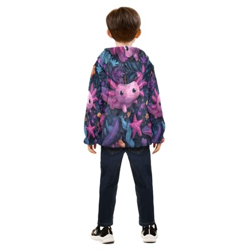 Cute Axolotls Sea Starfish Toddler Fleece Jacket Girl Boys Hooded Fleece Jacket Coat Warm Outwear Zip-up 3-10T4