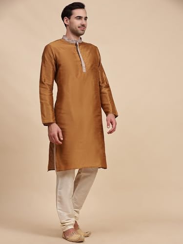 Image of SKAVIJ Men's Art Silk Embroidered Kurta Pajama Set Thread Work Ethnic Motifs Festive Party Dress
