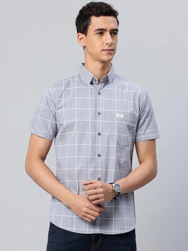 Image of Majestic Man Slim Fit Pure Cotton Half Sleeve Checked Casual Shirt