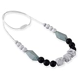 Nearbyme Baby Teether Necklace for Mom, Silicone Chewable Teething Necklace for Babies, Toddlers, Nursing Chewable Beads Necklace (Gray)