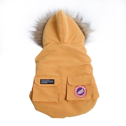 Morycat犬服 秋冬 袖なし ジャケット 綿服 フード付き ダウンベスト 厚手 暖かい 防寒 ドッグウェア 洋服 防風 着脱簡単 お出掛け お散歩 小中大型犬 (オレンジ,M)