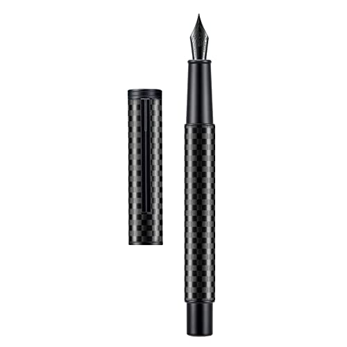 Image of Hongdian Black Forest Pro Carbon Fiber Fountain Pen, Extra Fine Nib Modern Design Smooth Writing Pen with Converter and Metal Pen Case Set