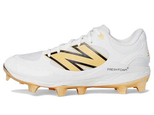 New Balance Men's Fresh Foam 3000 V7 Molded Baseball Shoe, White/Metallic Gold, 10 M