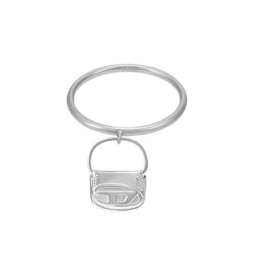 Bague Diesel Oval D mixte acier inoxydable bague breloque argentée - 2