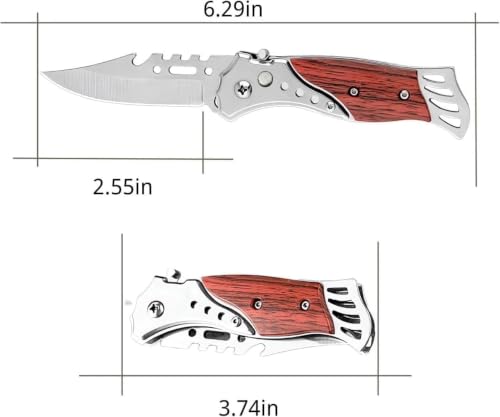Image of Folding Utility Cutter with Wooden Handle, Stainless Steel Multipurpose Cutting Tool for Packaging, Carton Opening, Fruit & Vegetable Preparation, Craft, Office and Household Use