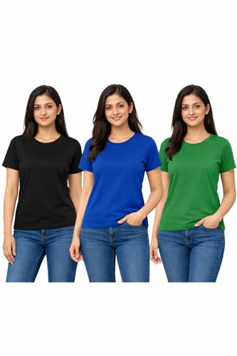 Image of Hangout Hub HH95 Tshirt for Womens | Regular Fit | Super Combed Cotton Women T-Shirt | Solid Plain Tees | Round Neck T Shirt | Half | Pack of 2 | 3 | 4 | 5 | 6