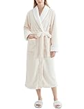 Gihuo Plush Fleece Bathrobe Shawl Collar Long Robe Soft Cozy Loungewear with Belt (US, Alpha, Medium, Regular, Regular, Beige)