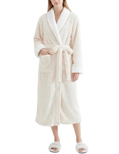 Gihuo Plush Fleece Bathrobe Shawl Collar Long Robe Soft Cozy