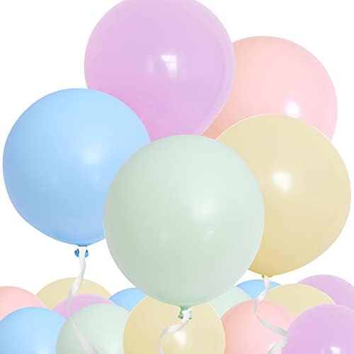 Ousuga 18 Inch Large Pastel Balloons 30Pcs Big Round Jumbo Colorful Macaron Latex Balloons for Birthday Wedding Baby Shower Christening Christmas Event Party Decorations 5 Colors