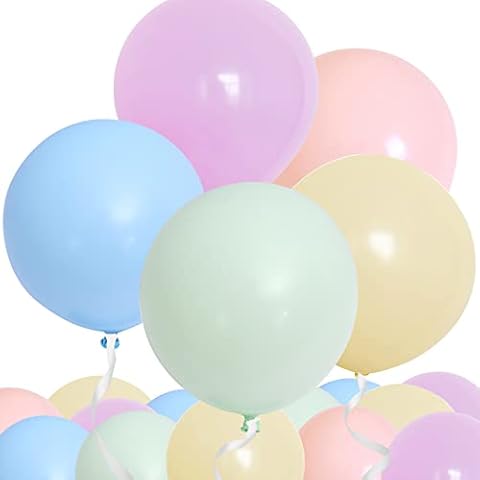 Ousuga 18 Inch Large Pastel Balloons 30Pcs Big Round Jumbo Colorful Macaron Latex Balloons for Birthday Wedding Baby Shower Christening Christmas Event Party Decorations 5 Colors Cover