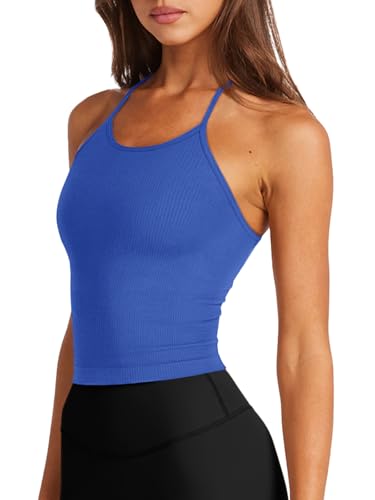 Image of LASLULU Womens Sports Bra Seamless Long Tank Spaghetti Strap Workout Bra
