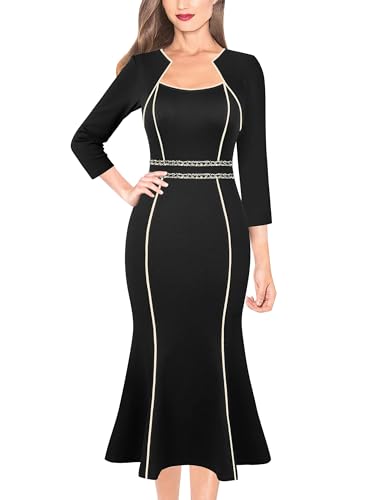 VFSHOW Womens Elegant Vintage Square Neck Work Business Office Party Mid-Calf Mermaid Dress