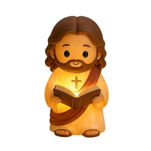 Little Jesus Figures Night Light, Lighted Jesus Lamp with Reading Bible - image 2