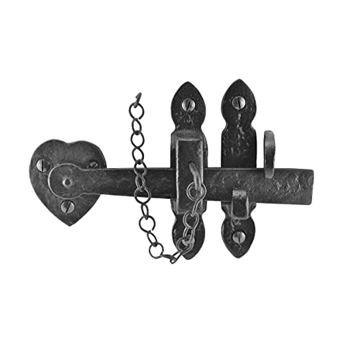 Renovators Supply Bathroom Door Lock Latch 8 In. Black Iron Lock Heart Thumb Gate Latch With Mounting Hardware #TOP5