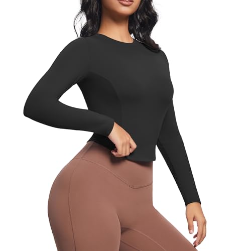 Aoxjox Long Sleeve T-Shirt for Women GEO Seamlines Padded Baby Tee Workout Crop Top3