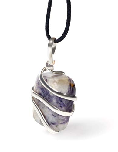 Charoite Pendant Wrapped Necklace  for Comfort Endurance Courage Support Loneliness Alienation Fear Compulsions - Authentic Stone on Adjustable Length Cord - Real Gemstone Chakra Healing Charm