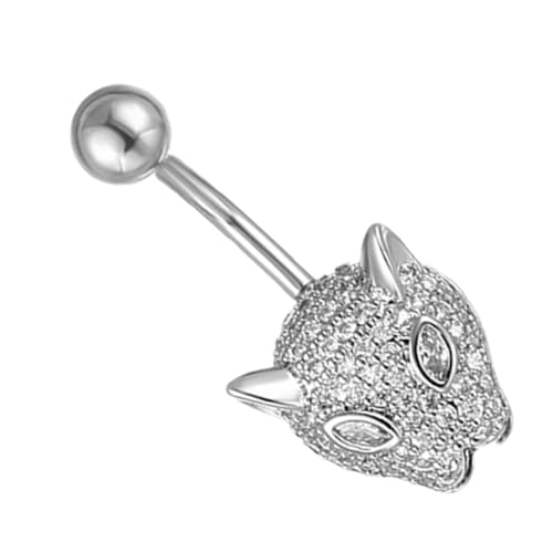POPETPOP Leopard Animal Shape Belly Button Ring Zircon Stainless Steel Navel Piercing Jewelry for Women Fashion Body Jewelry