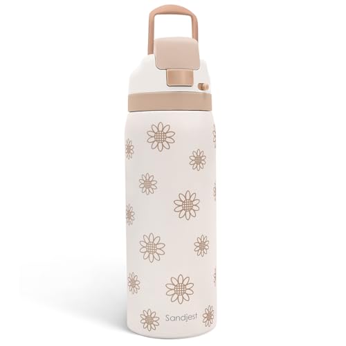 Image of Sunflower Insulated Stainless Steel Water Bottle with Straw for Sports and Travel, 32oz, Gifts for Women Girls Friends Teens Birthday Christmas