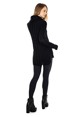 Tricô Blusa Bella Store de Tricot Canelada Gola Alta Mullet Feminina (Preto)