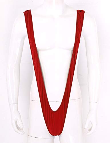 Mufeng Men's Thong Underwear Suspender Mankini Bikini Jockstrap One Piece Bodysuit Red One Size #TOP5