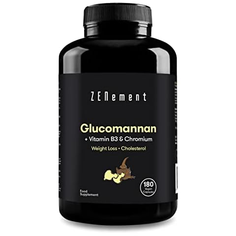 Glucomannan 42000mg per dose, with Vitamin B3 and Chromium, 180 Capsules | 700mg of Glucomannan 95% per capsule | Konjac Root Vegetable Fibre | Vegan, Additives Free, Allergen Free, Non-GMO | Zenement Cover