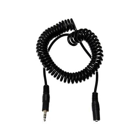 Reulin 3.5mm Spiral Audio Mic Extension Cable 3-Pole Aux Headphone Male to Female Extender Lead Jack Plug Cord (5M, Black) Cover
