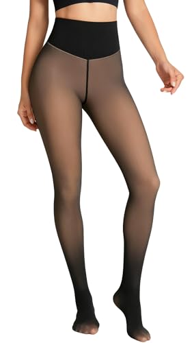 Apriddeo Womens Fake Sheer Thermal Tights - One-Seam Fleece Lined Leggings with Tummy Control & Butt Lifting