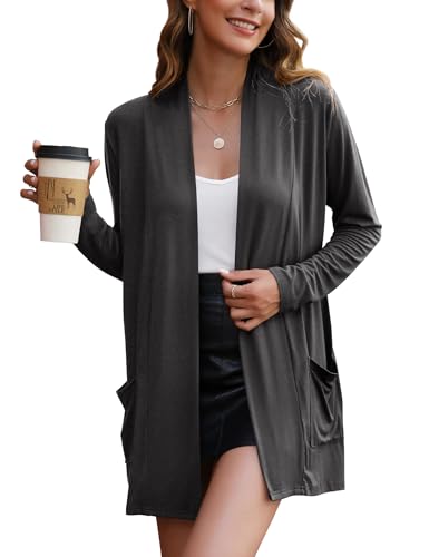 Bluetime Women Casual Lightweight Open Front Cardigans Long Sleeve Cardigans Dusters with Pockets