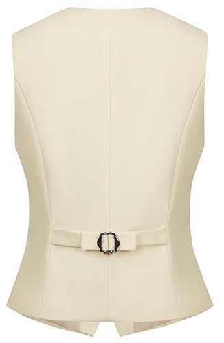 V VOCNI Women's Vest Fully Lined 4 Button V-Neck Sleeveless Dressy Casual Suit Vest Waistcoat Beige XX-Large