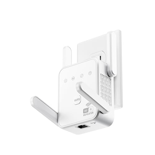 1200Mbps WiFi Extender Signal Booster for Home, Dual Band 5GHz/2.4GHz Wireless Internet Repeater with 4 External Antennas, Covers Up to 3600 Sq.ft & Supports 80 Devices, AP Mode with Ethernet Port
