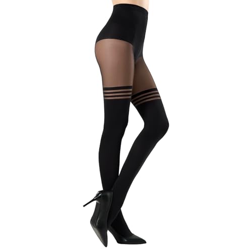 MANZI Collant porte-jarretelles uni métallique scintillant, Black-Line, Taille unique